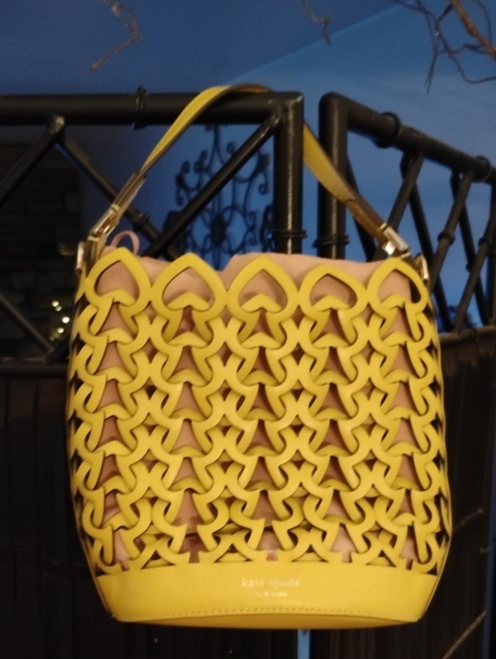 Kate Spade Yellow Laser-Cut Mini Bucket Tote Bag